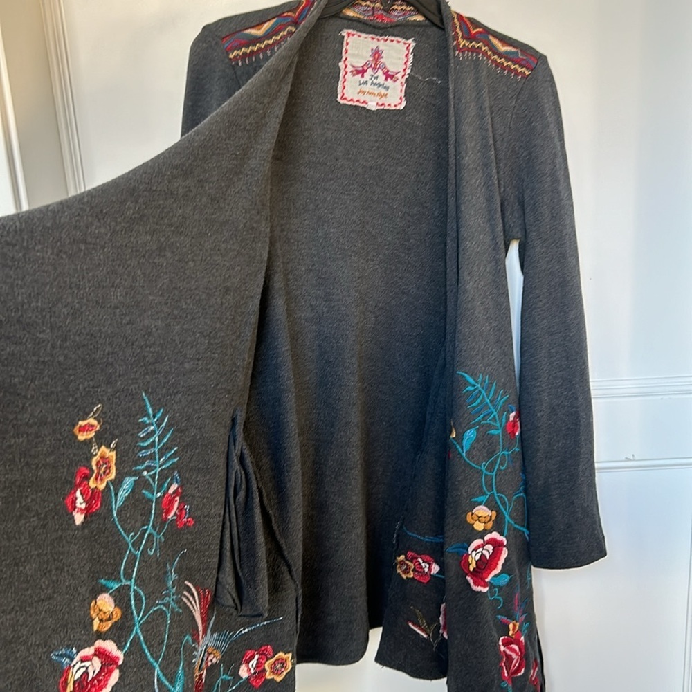 Johnny Was Dark Gray Cardigan with Colorful Embroidery - Picture 11 of 16